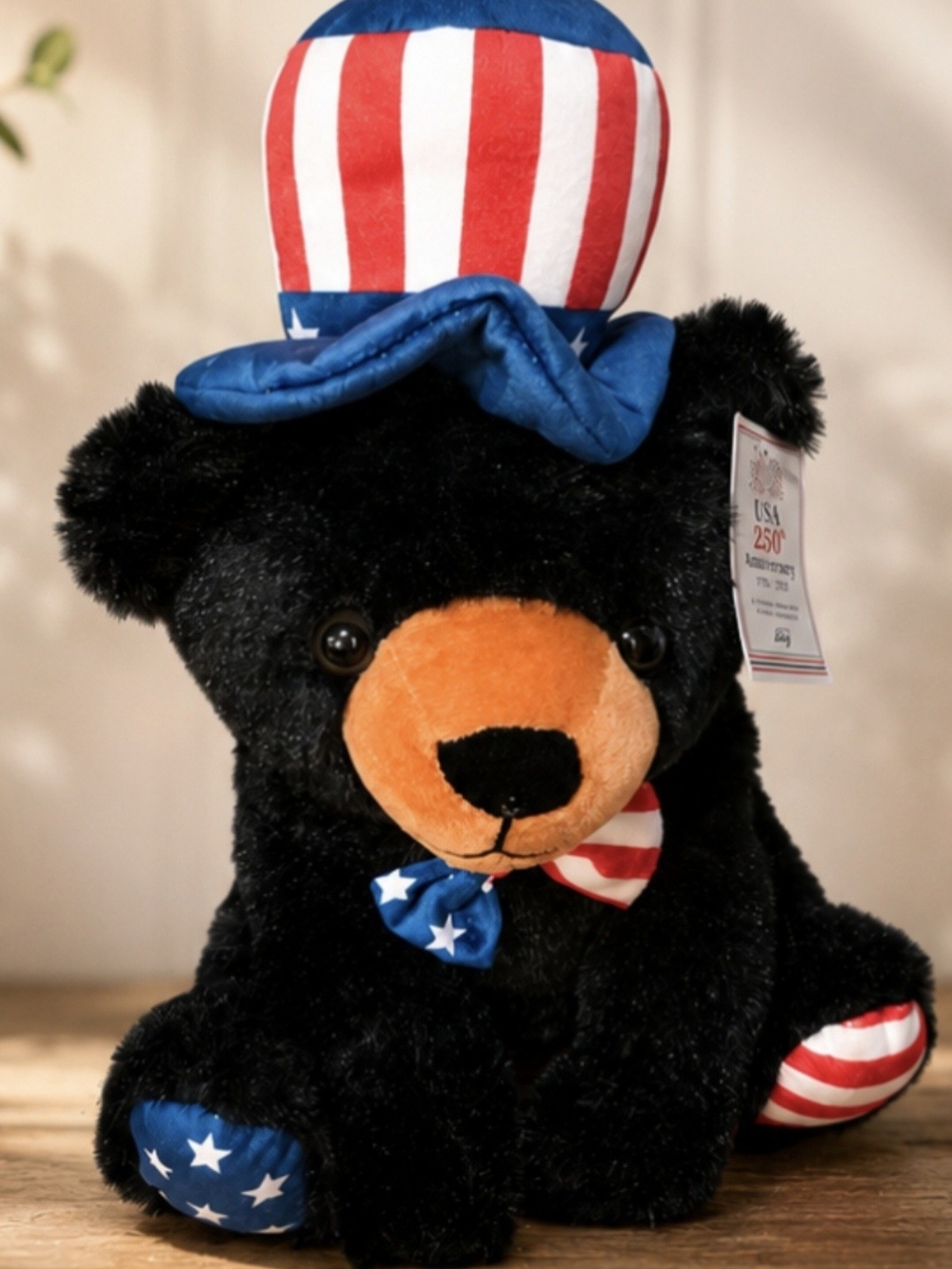 Patriotic Black Bear with Red White Blue Hat.
